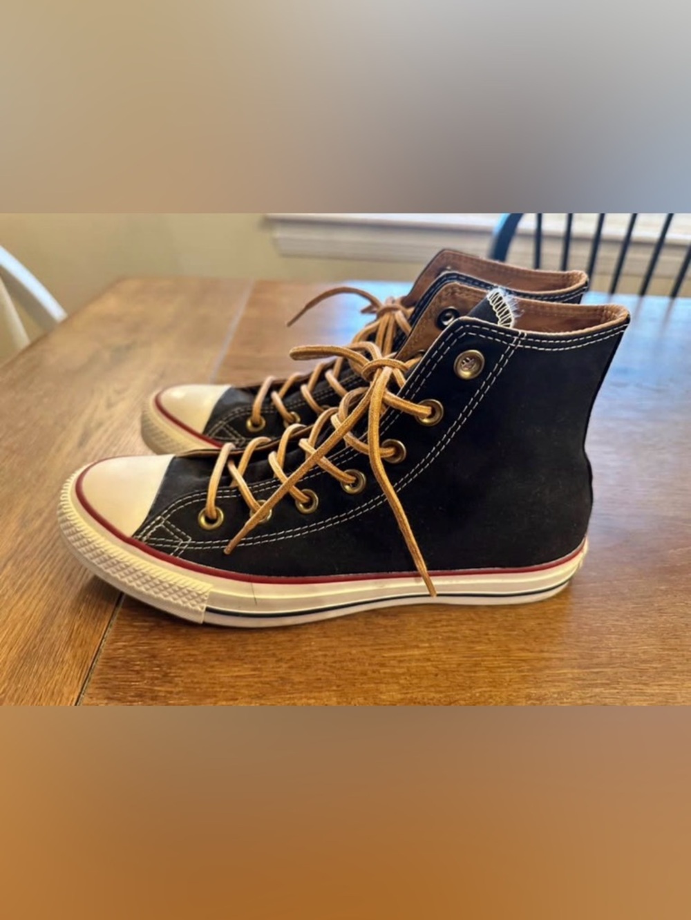 Converse High-Top Sneakers in Black with Tan Laces